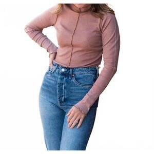 NEW PROJECT SOCIAL T seamed funnel neck long sleeve top in bittersweet